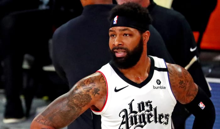 LA Clippers forward Marcus Morris Sr. (31) reacts to a call during the second quarter against the Denver Nuggets
